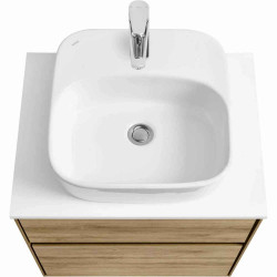 Тумба с раковиной и столешницей Aquaton Либерти 60/Одри Soft 42, 2 ящика, белая столешница, дуб эльвезия